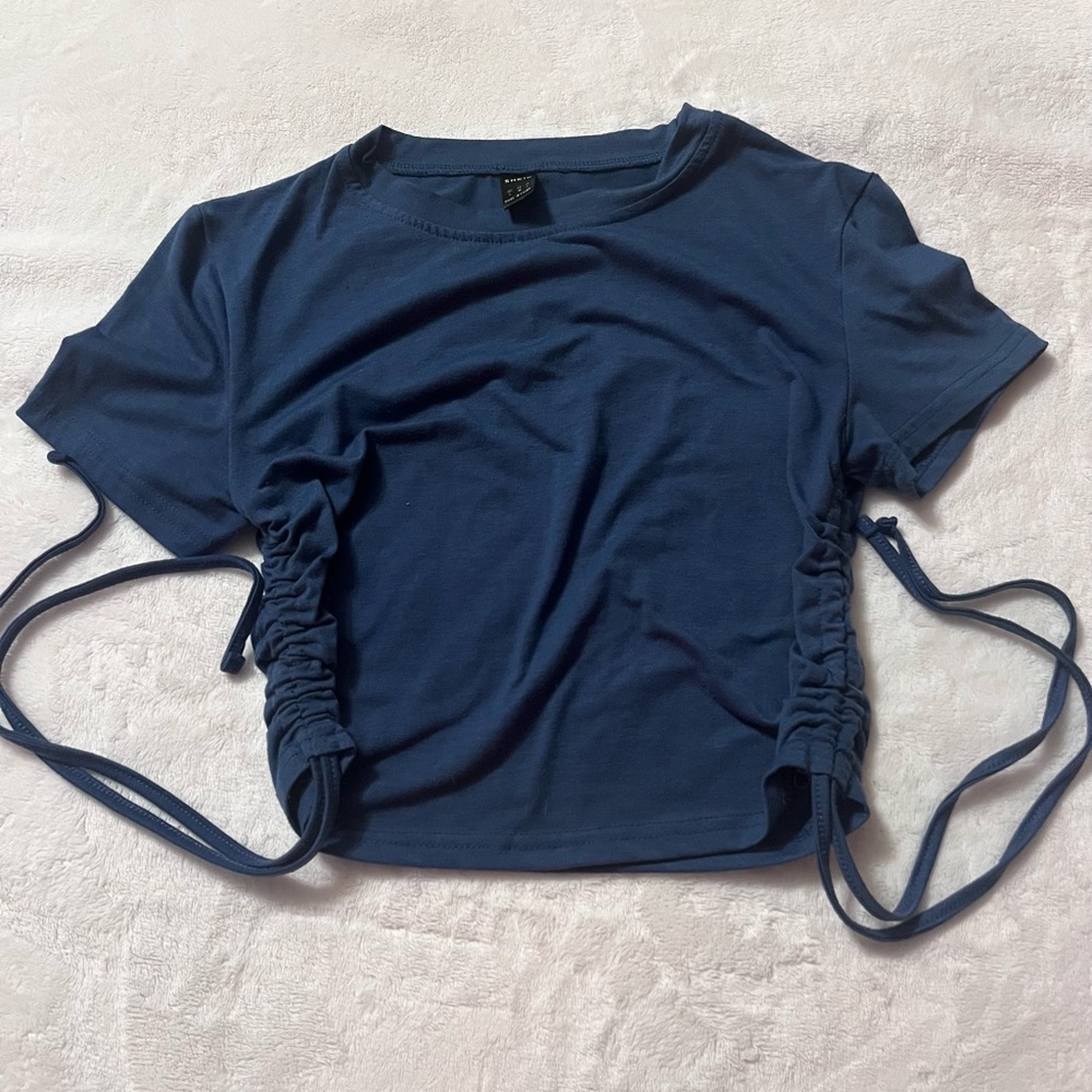 SHEIN Dark Blue Ruched Crop Top